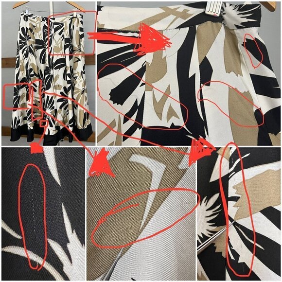 100% Silk Coldwater Creek Floral Maxi Full A-Line Skirt Black‎ Tan White Sz M - Picture 13 of 14